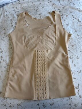 Beige Shaping Tank Top with Front Hook Closure